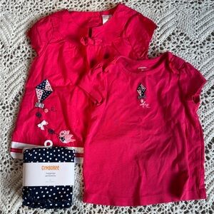 Vintage Gymboree 3 Piece Set Pink Kids 3T Shirt & Top Set NWT Tights embroidery